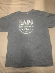 Gildan Ultra Cotton Blue Full Sail University Graphic Print T-Shirt Crew Neck L