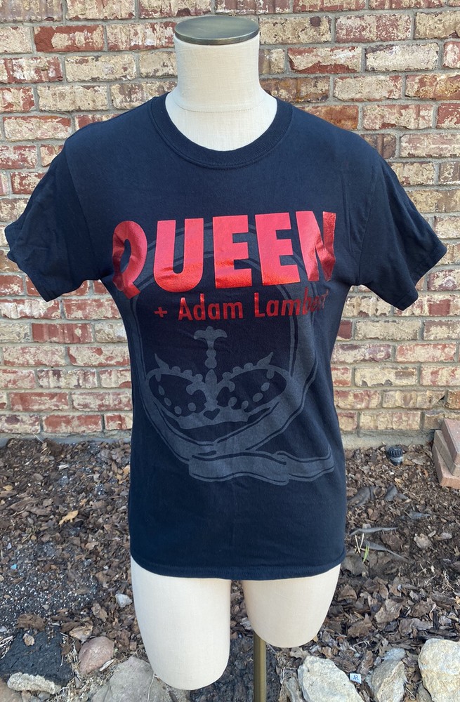 Queen Adam Lambert Shirt Small Unisex? Black Short Sleeve Concert Red Foil EUC