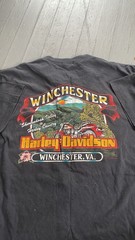 insane RARE grail 1988 winchester harley davison button up striped polo shirt/L