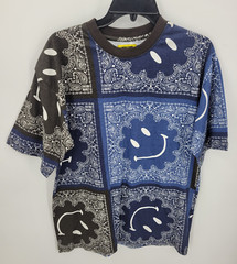 Chinatown Market Smiley Shirt Mens Large Blue Black Patchwork Streetwear Y2K