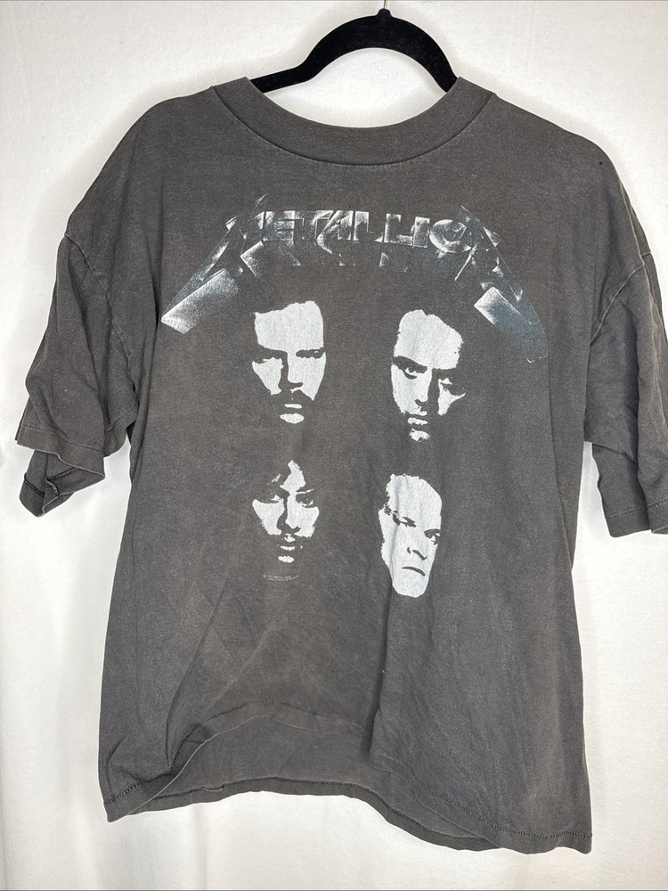 Vintage Metallica Shirt Mens XL Black 90s 1991 Tour Back Hit Album Faces Band