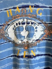 Vintage Hang Ten Men’s XL T-Shirt Blue Tie Dye Striped Single Stitch Surf Skate
