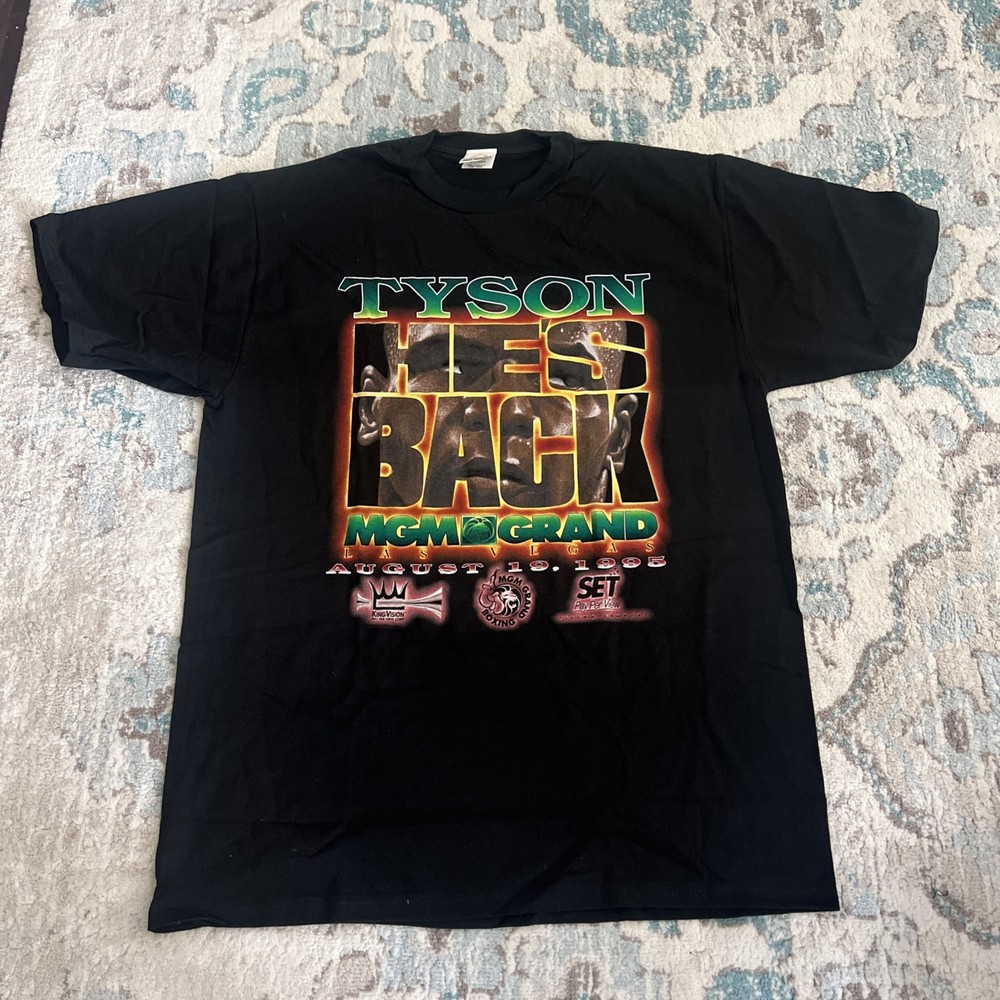 Mike Tyson He’s Back Black Vintage T-Shirt MGM Grand 1995 Fight Boxing Size XL