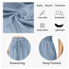 Women Wide Leg High Waisted Tie Belt Pockets Summer 2025 Vacation Pants Loose