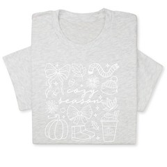 Cozy Season Fall Doodle T-Shirt, Pumpkin Coffee Autumn Graphic Tee