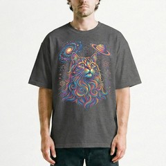 Cosmic Cat Saturn Galaxy Sacred Geo Psychedelic T-Shirt Trippy Space Feline Tee