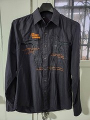 KOYO JEANS Shirt Mens L Navy Contrast Button Up Embroider Street Y2K Cotton Pkt