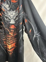 Dragon Graphic Lace Up Henley Shirt Mens 3XL Black Fire Red Long Sleeve Gothic