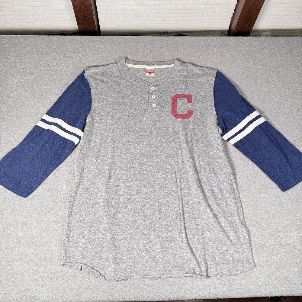 Homage Shirt Mens Large Gray Blue 3/4 Sleeve Henley C Raglan Baseball Tee