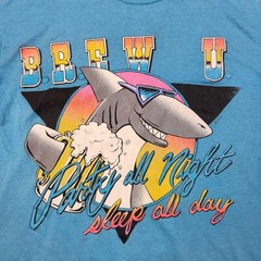 Vintage Brew U Shirt Mens XL Shark Party All Night 80s 90s Graphic Tee