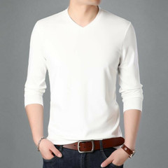 Men Men’s Long-Sleeved V-Neck Shirt T-Shirt Pure Color Casual Pullover Tops