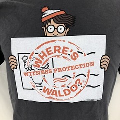WHERE’S WALDO WITNESS PROTECTION Licensed Gray Short Sleeve Tee Shirt Medium