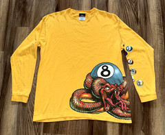 Vintage JNCO Jeans Long Sleeve Shirt XL Yellow 8 Ball Snake Graphic Y2K Made USA