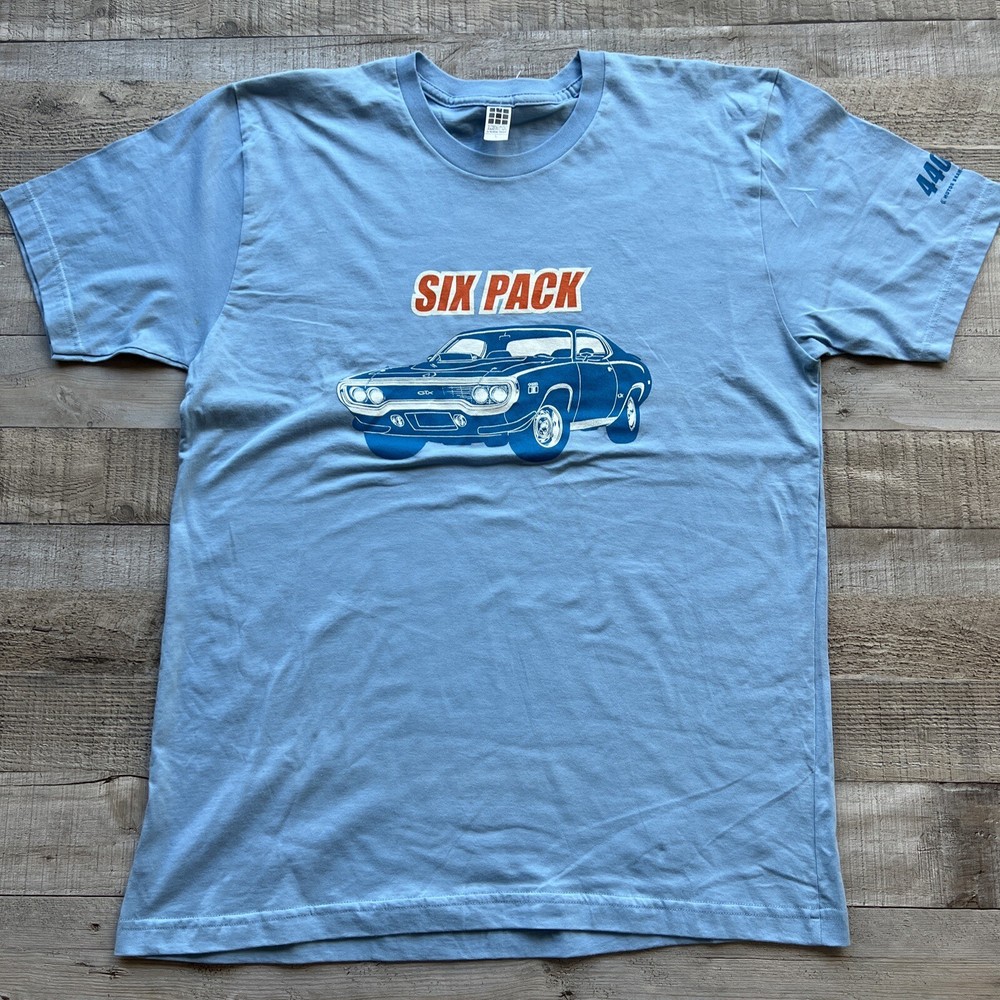 Plymouth Road Runner GTX T Shirt Mens L Blue Six Pack 440 Mopar Muscle Car NWT
