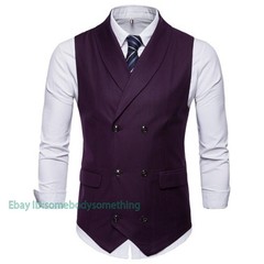 Mens Casual Formal Business Slim Fit Double-Breasted Waistcoat Coat Suit Vest