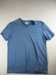 Men’s Lacoste Large Navy Blue Short Sleeve Pima Cotton V-Neck T-Shirt Tight Fit