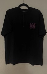 AMI Men’s Black Purple Logo Graphic Crew Neck T-Shirt L with rhinestones