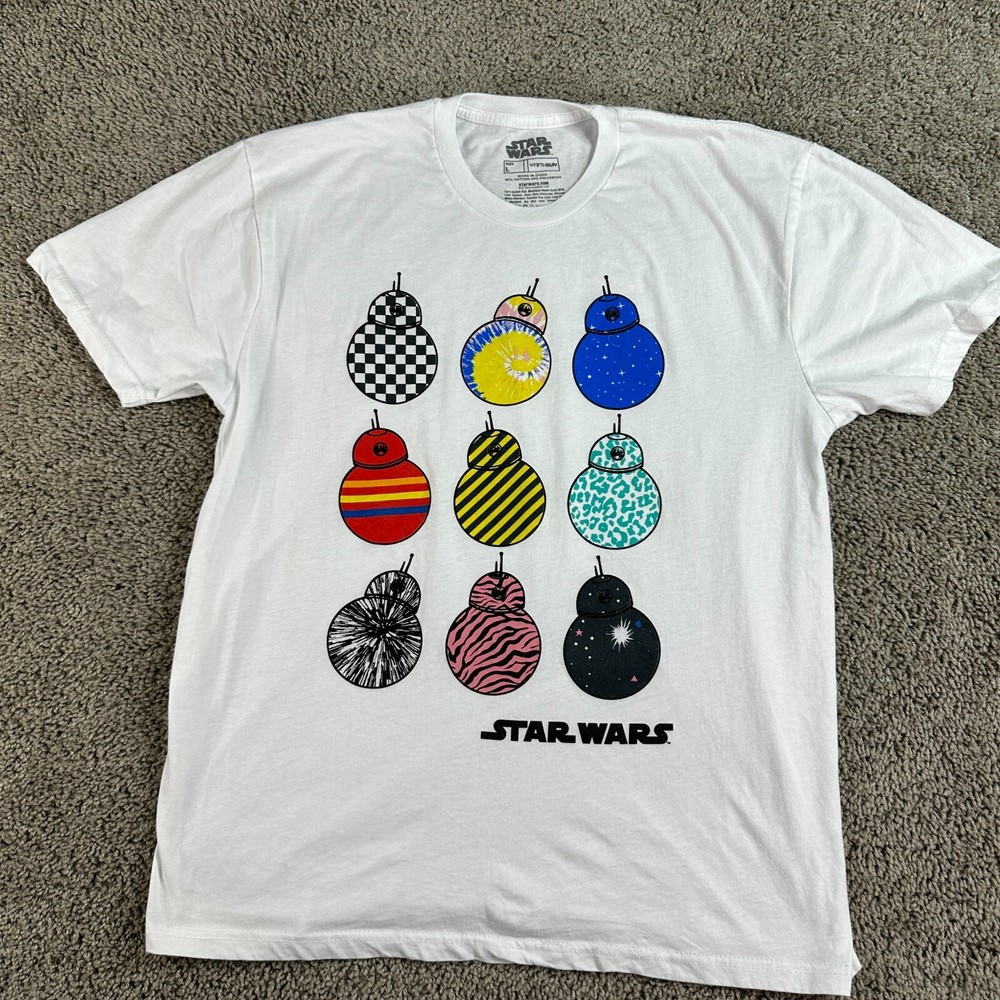 Star Wars Shirt Mens Large White Multicolored BB-8 Variations Short Sleeve