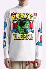 Chinatown Market Runs the World Globe Graphic Long Sleeve Shirt Mens Medium Mock