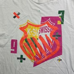 Vintage K-Swiss Shirt Adult Large White Tennis Sports Art Abstract Shield Logo
