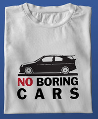 VINTAGE NO BORING CARS CAR JERSEY T-SHIRT – FORD ESCORT COSWORTH CSW