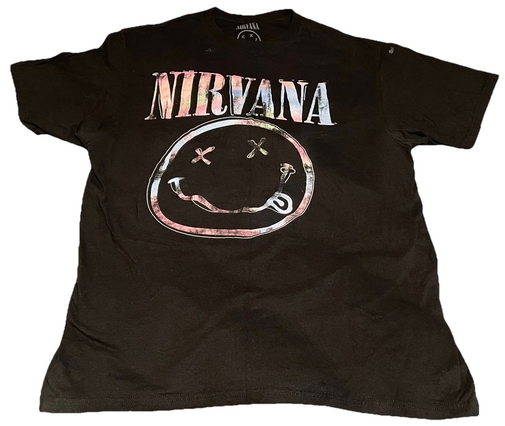 Nirvana T-Shirt Smile Face Band Logo Official Unisex Black Men’s Large
