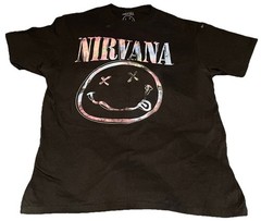 Nirvana T-Shirt Smile Face Band Logo Official Unisex Black Men’s Large