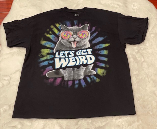 Let’s Get Weird Cat Art Deco Graphic T-shirt DOM Men’s Size XL Black Shirt NWOT