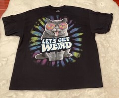 Let’s Get Weird Cat Art Deco Graphic T-shirt DOM Men’s Size XL Black Shirt NWOT