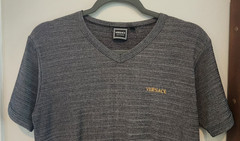 Vintage Versace Jeans Couture V-Neck Short Sleeve Shirt Gray Black Gold Logo S