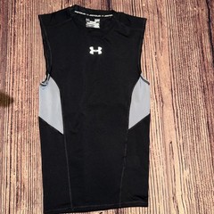 Mens Under Armour Heat Gear Black Grey Sleeveless Compression Size Small