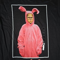 Christmas Story Shirt Mens Small Black Pink Bunny PJs Black Graphic Short Sleeve