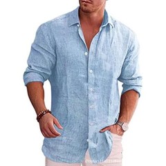Cotton Linen Autumn Hot Selling Men’s Long Sleeve Shirt Solid Color Casual Style