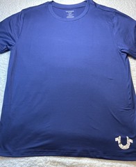 True Religion Sleepwear Mens Large Blue T-Shirt Gold Horseshoe Logo Lounge