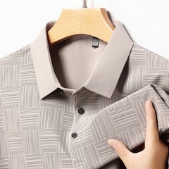 Cotton Polo Shirt Men Short Sleeve Printed Collared Classic Business Casual Top