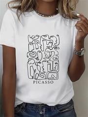 1pc Women’S T-Shirt Featuring Picasso-Inspired Abstract Face Line for art in a