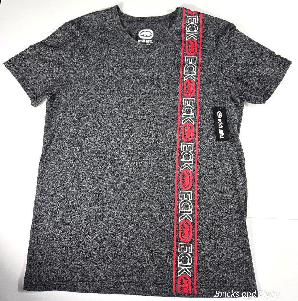 ECKO UNLTD MEN’S BLACK MARLED VERTICAL LOGO SHORT SLEEVE V-NECK S, M, L, XL NWT