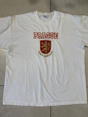 VTG 90s Prague Czech Republic Men’s Shirt XL White Embroidered Coat Of Arms