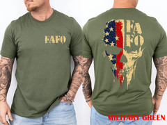 FAFO Skull Patriotic Grunge Style for Men 2 Sided FAFO Skull Front Back T-Shirt