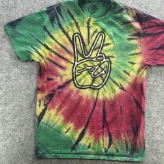 DOM Shirt Mens Medium Tie Dye Peace Sign Embroidered Graphic Hippie Festival Tee
