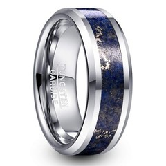 Mens 8mm Lapis Lazuli Tungsten Rings Beveled Edge Wedding Engagement Band Siz…
