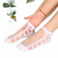 Sheer Ankle Socks for Women Girls White Lace Mesh Ankle Socks Nylon Thin Flor…