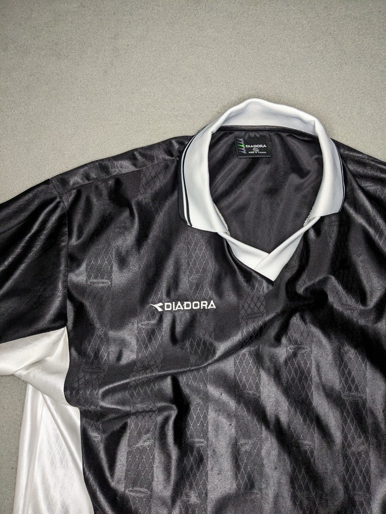 Vintage 90s Diadora Soccer Jersey Collared Football Kit Black Men’s Size Medium