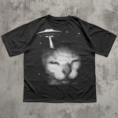 Y2K Alien Cat T Shirt 2000s Vintage Graphic Tee Retro Cat Lover Gift