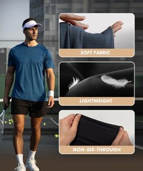 5 Pack Workout Shirts for Men-Quick Dry Black Gym Moisture Wicking Short Slee