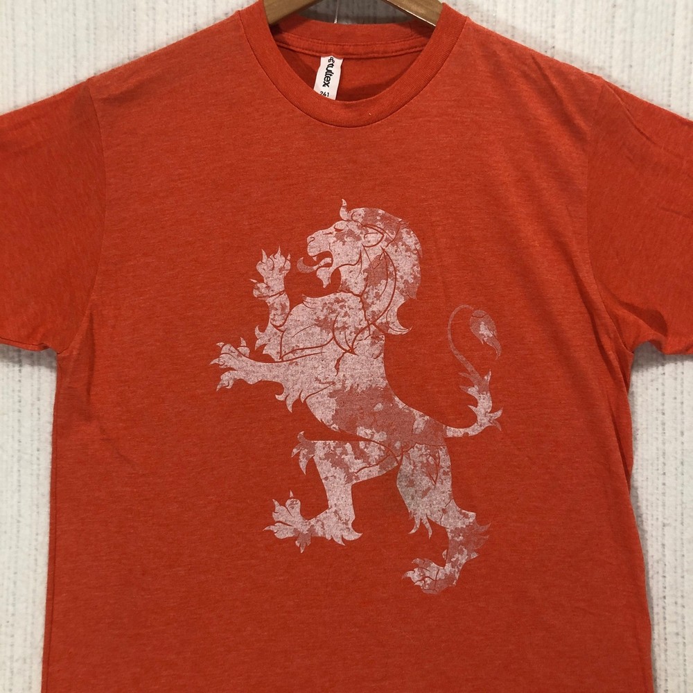 Tultex 241 Mens Orange Lion Rampant Graphic T-Shirt Medium Netherlands Shield