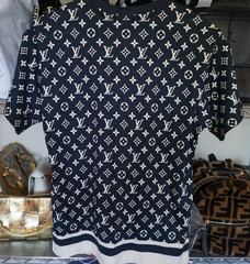 Retail $1160 Authentic LOUIS VUITTON Monogram T-Shirt Navy White Men XS