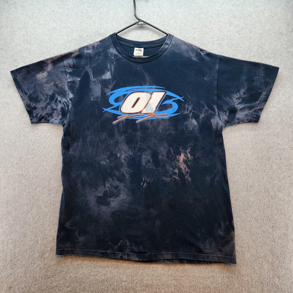Racing 01 Shirt Mens XL Black Bleach Tie Dye Sponsors Graphic Dirt Track Tee