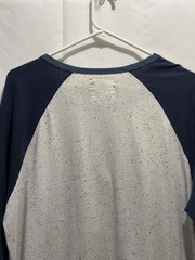 On The Byas Men’s Large Shirt White With Specs Dark Blue Sleeves Pocket Buttons