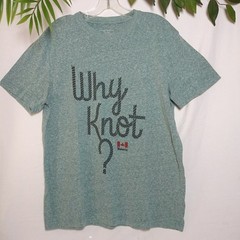 Roots Canada T-Shirt Why Knot? Rope Font Green Mens M Tagless Tee Cotton Blend